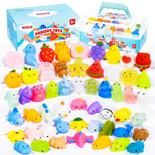 Juguetes Mulyng Mochi Squishy, Juguete Antiestrés Kawaii Squishies para niños Obsequio de Fiesta Navidad Cumpleaños Pascua de Regalo Aula Premios con Caja de Almacenamiento, No duplicados (100 Pack)