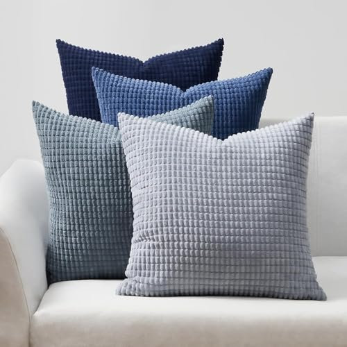 Topfinel Kissenbezug 60x60 cm blau 4er Set Cord körnig Kissenbezüge Kissenhülle Dekokissenbezug Sofakissen Dekokissen deko für Sofa Schlafzimmer Wohnzimmer Balkon Kinder flauschig Farbverlauf