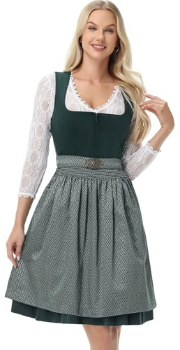 TrendiMax Vestido tirolés para mujer, elegante, de terciopelo, para Oktoberfest con estampado floral, delantal 34-46, verde, 36