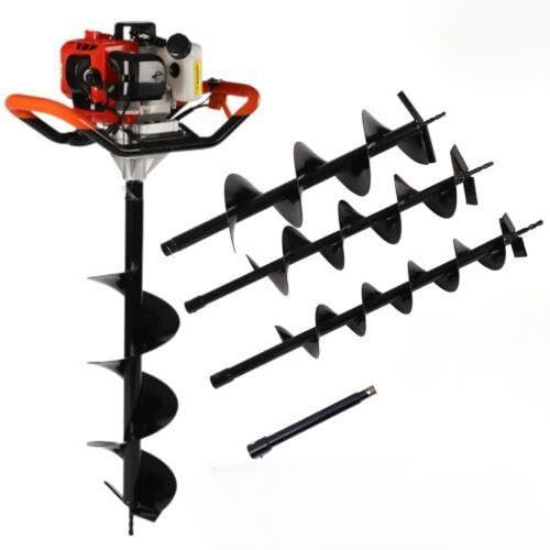 52CC 2Stroke Petrol Earth Auger Fence Post Ground Hole Borrer Digger 2.3HP with 3 Drill Bits 4 6 8(100,150,200mm) and Extension