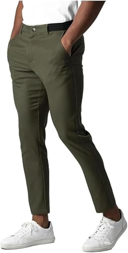 Foueo Active Chinos, pantalones chinos casuales para hombre con cintura elástica y ajustados con bolsillos, Ejercito Verde, L
