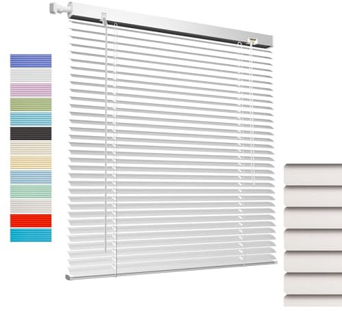 Alu Jalousie 25mm Lamellen, Jalousien Fenster Ohne Bohren für Innen, Verdunklungsrollo Nach Maß Jalousie Aluminium, Sichtschutz Blendschutz Lichtschutz Sonnenschutz Inklusive Montagematerial(Silver)