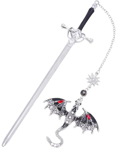 Metal Marque Page, Marque pages Dragon, Antiquité Marque Page, Marque-Page éPée Livré Avec un Pendentif, Pour Les Amateurs De Lecture Cadeau Amusant Pour Les Femmes Et Les Hommes(Argent)