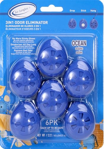 Air Jungles Shoe Deodorizer Balls 6 Ct, Ocean Scent, Odor Remover Balls for Sneakers, Gym Bags, Lockers, Closets, Hampers, and Drawers, Essential Oil Provides Natural Freshness