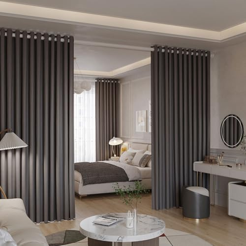 Thermal Insulated Room Divider Curtains2 Pack EnergySaving Blackout Drapes for Privacy & Heat Protection Grey Thermo Curtains for Balcony Living Room Bedroom (W x H 2.7m)