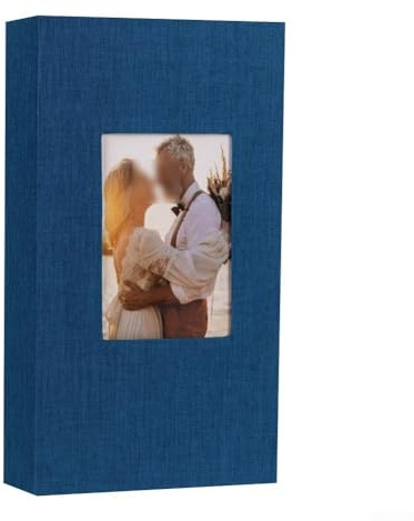 Álbum de fotos de 300 bolsillos de 4 x 6 pulgadas, cubierta de lino, diseño deslizante, libro de fotos familiar para almacenamiento a largo plazo, fundas de fotos de plástico transparente (azul)