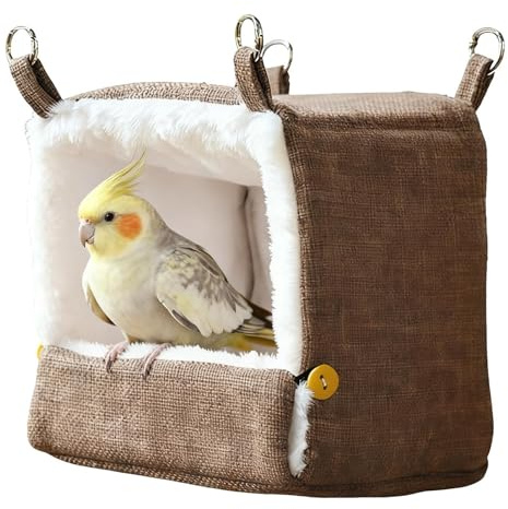 Bird Bed for Cage, Winter Warm Bird Nest House with Heating Pad, Cotton Parrot Sleeping Bed, Plush Hanging Cage Hammock for Macaw Conure Lovebirds Hamster Cockatoo Finch