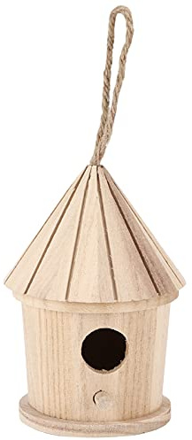Annadue Casa para Pájaros de Madera, Casa Redonda para Pájaros Colgante para Jardín Al Aire Libre, Caja Nido para de Madera Natural, Casas para DIY para Jardín