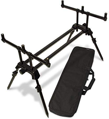 NGT Carp Coarse Fishing Dual Line 3 Rod Pod with Adjustable Body and Buzz Bar Length, 3 Position Legs & Black Carry Case