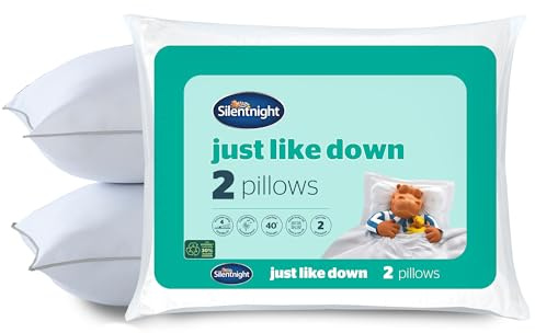 Silentnight Luxury Just Like Down Pillow Pack of 2 - Pair of Hotel Bed Pillows with Soft Medium Support and Luxurious Stitching - Machine Washable and Hypoallergenic 2 Count (Pack of 1)