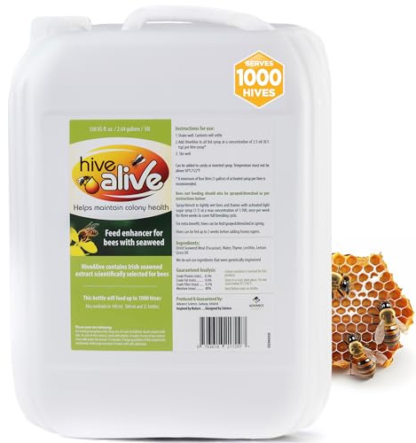 HIVE ALIVE Bee Food Supplement - Natural Honey Bee Liquid Feed Enhancer - Organic Beekeeping Autumn Spring Feeding - Lower Winter Mortality, Improve Colony Health, Honey Production (10L,1000 Hives)