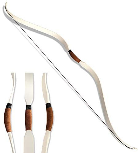 ZSHJGJR Traditional Handmade Longbow Hunting Recurve Bow 25-50lbs Archery Wooden Bow Hunting Horse Bow Fit for Right and Left Hand Adult Archery Bows (White + Gold, 30lbs)
