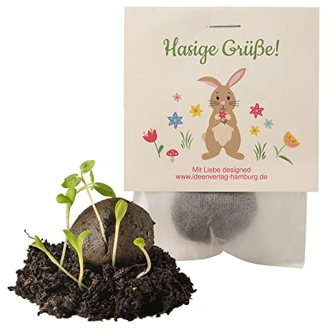 10x Hasige Grüße Samenbomben als Mitgebsel Ostern - Geschenk & Aufmerksamkeit - Give-aways Kinder Osterüberraschung - Osternest Seedbombs - Mitgebsel Geschenktüten Hasen