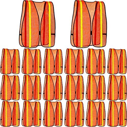 Haysandy 20 Pcs High Visibility Reflective Safety Vest Construction Vest Strips Neon Mesh Universal Size for Men Outdoor(Neon Orange,20 Pcs)