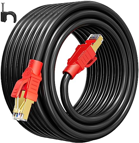 Lan Kabel 20 Meter, Cat 8 Geschirmt Netzwerkkabel Outdoor Indoor Ethernet Kabel 20m Hochgeschwindigkeit Wlan Kabel RJ45 Internetkabel, 40Gbps 2000MHz SFTP Gigabit Schwarz Patchkabel POE für Modem PC