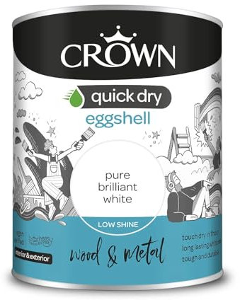 Crown Quick Dry Eggshell Paint Brilliant White 750ml, Wood, Metal, Int/Ext