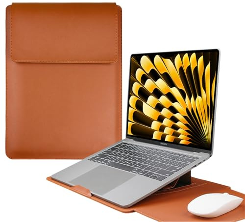 HaruYo 13 13.5 14 15 15.6 16 Inch Laptop Sleeve with Stand Function | Leather Sleeve for MacBook Pro/MacBook Air/Surface/iPad Pro/Surface/Dell/Lenovo/HP/ASUS/Acer 15 16 Inch Brown