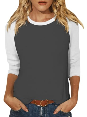 SCBFDI Sportlich Elegante Kleidung Sleepshirt 3/4 Arm Shirt Gestreift Blusen Shirt Damen Bluse Damen Schwarz Damen - Tops: Pailletten-Top, Schwarz Tshirt mit V Ausschnitt Damen Grau S