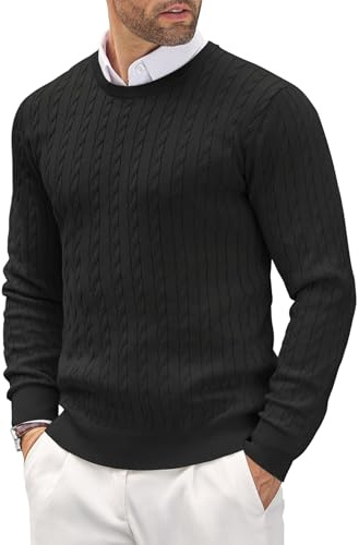 COOFANDY - Maglione da Uomo Girocollo Invernale, Lavorato a Maglia fine, vestibilità Aderente, Nero, M