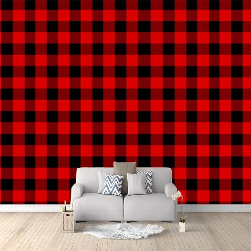 Papier Peint Panoramique 3D Plaid Rouge Noir Murale Chambre à Coucher Maison Décoration Intérieure, Papier Peint intissé fond pour Chambre D'Enfant Salon Murale 400x280 cm
