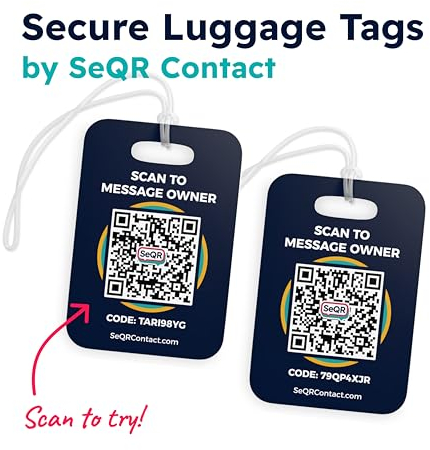 Smart Luggage Tags | Privacy QR Code Tags for Travel Suitcases, 2-Pack