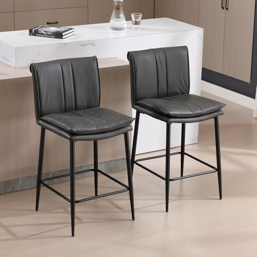 chairus 2er Set Barhocker PU Leder Gepolsterte Barstühle für Küche Armlose Thekenhoker Hochstühle Kücheninsel Wohnzimmer (Grau)