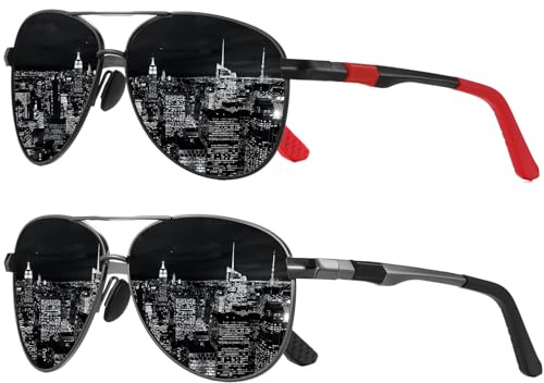 LEDING&BEST Lunettes de soleil polarisées pour pilotes - Hommes/Femmes - Modèle ultraléger - Protection UV400 - Monture métal incassable - Conduite, Pêche, Course,Sports Avec Lunettes de Soleil