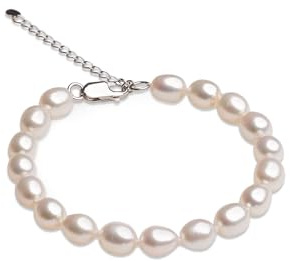 Secret & You Bracciale da donna con perle coltivate d'acqua dolce bianche ovali 17,5 cm + 5 cm di lunghezza, Perla