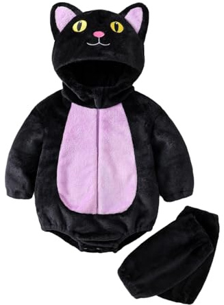 Nicoxijia Toddler Baby Halloween Costume Fuzzy Warm Hooded Romper Funny Cosplay Zip-Up Jumpsuit + Leg Warmers Animal Outfit (Purple, 6-9 Months)