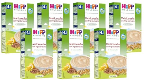 HiPP Biológico – Pack Papilla Multicereales BIO con Trigo Sarraceno – Sin Azúcares Añadidos y Sin Leche – Desde 4 Meses – Cereales Integrales Ecológicos – 7 x 200 g