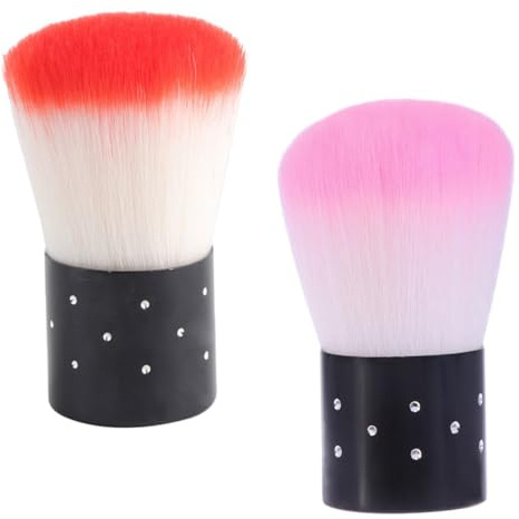LALADEFIEE 2 piezas Cepillos para Manicura Herramientas de Limpieza de Polvo para Uñas Pinceles Acrílicos Suaves para Salón y Uso Casa Suministros para Arte de Uñas Colores Rojo y Rosa