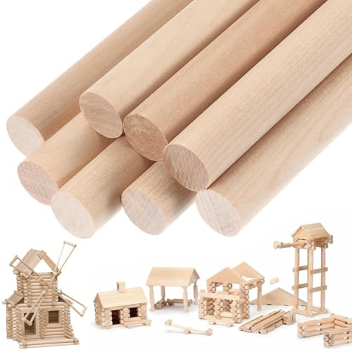 KineticKraft 8 Piezas Varillas de Madera Redondas Naturales, Ø25 x 300 mm