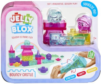 Goliat - JELLY BLOX – Bouncy Castle – 18 stycken byggklossar – sensoriska stenar för ett slott och torn + 2 figurer – mjuka och smidiga byggklossar – byggleksak för barn från 2 år