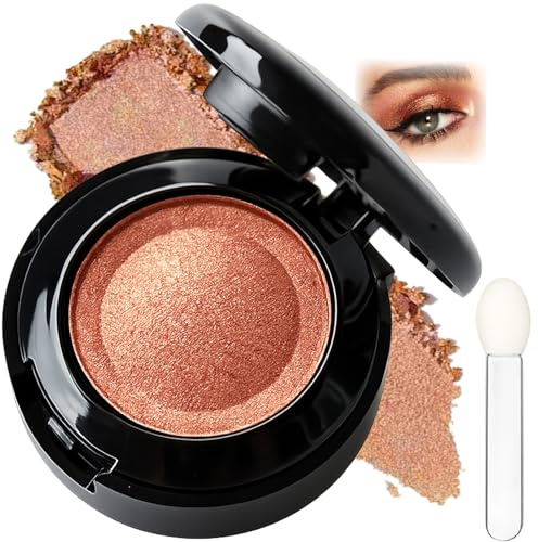 Pressed Powder Eyeshadow Palette - Highly Pigmented, Metallic Long-Lasting & Waterproof with Mirror & Brush, Rich Pearl Shimmer for Everyday Wear to Party Makeup (Shimmery Golden Bronze)