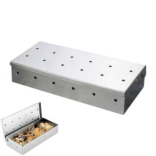 Cikiki Scatola per affumicatura universale in acciaio inox, funziona con trucioli di legno, per infondere carne, verdure e altro ancora con sapore affumicato, accessori per barbecue resistenti per