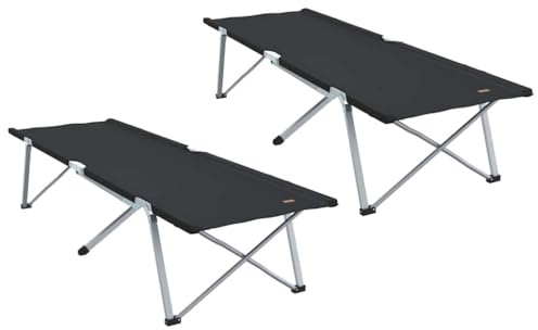 Xolmizyn Set di 2 letti da campeggio pieghevoli, 194 x 62,5 cm, con telaio in acciaio, per esterni, giardino, viaggi, stabile letto da campo, nero