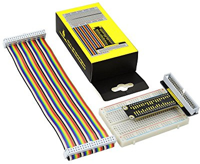 KEYESTUDIO GPIO Breakout Kit for Raspberry Pi - Assembled Pi Breakout + Rainbow Ribbon Cable + 400 Tie Points Solderless Breadboard