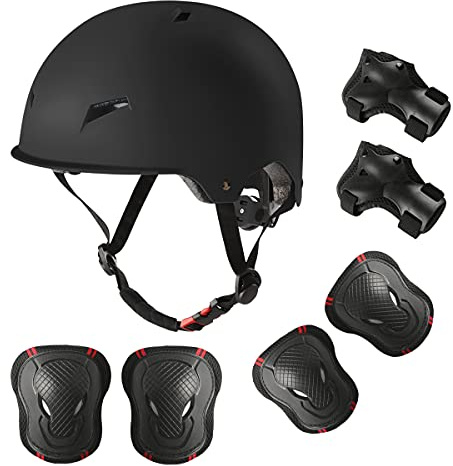 Skateboard Bike Helmet for Adults Adjustable Knee Elbow Pads Wrist Guards Protective Gear Helmets Set Teens for Bicycle Cycling Skate Scooter Bicycle Helmet