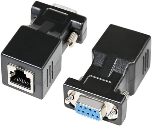 DTech RS232 DB9 a RJ45 adattatore seriale DB-9 femmina/maschio a RJ-45 femmina convertitore Ethernet (2 confezioni)