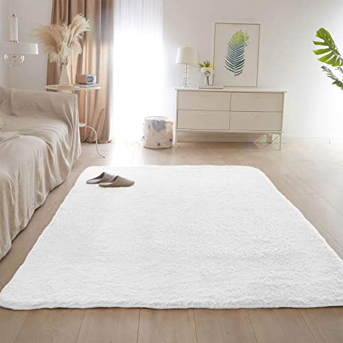CHBIN Langflor 200x240cm Carpet Wohnzimmer Nachahmung Wolle Teppich Fellteppich Spitzenqualität Waschbar für Bettvorleger Sofa Matte Oder Schlafzimmmer Deko Usw, Weiß