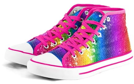 Party Factory Pailletten Schuhe, Regenbogen Glitzer, Größe 40, für Damen und Herren, Designer Turnschuhe, Sneaker für Karneval
