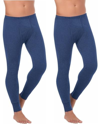 BestSale247 Mutande termiche da uomo lunghe (confezione da 2) con interno in pile caldo invernale, biancheria intima da sci in cotone, Blu, M