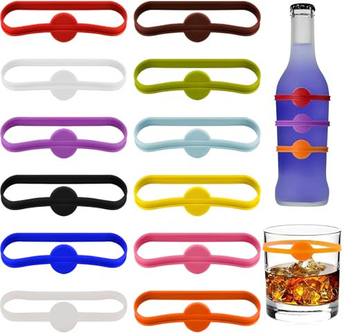 Dokeno 24 Pièces Marqueur de Boisson en Silicone, Marque Verres, Réutilisable Bandes de marqueurs en silicone pour Verre à Vin Bouteille Verre à cocktail et Mariage