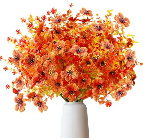 ROLLWAY 8 Bündel Künstliche Herbstblumen Künstlich Herbststrauß Kunstblumen Herbst Deko, Künstliche Blumen Herbst Balkonpflanzen Seidenblumen Herbstzweige Herbstdeko für Drinnen Draußen Garten Tisch