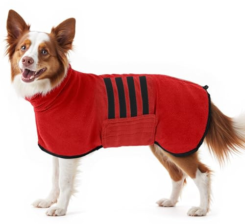 HezzLuv Bathrobe for Dogs, Microfibre Dog Bathrobe for Medium and Large Dogs, Bath Towel, Dog Towel, Quick Drying, Super Absorbent, for Dogs and Cats (Red, S)