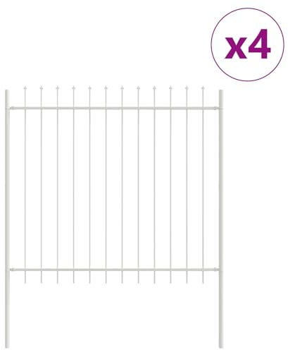 vidaXL Moderne Outdoor Metallzaunpaneele Set von 4 Weißes Finish Langlebig Privatzähler Einfache Montage Garten Grenzen Rechteckiges Design Wetterfeste Barrieren Sichtschutz
