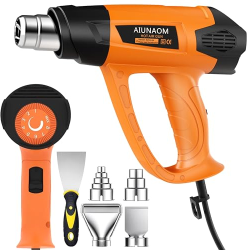 2000W Professional AIUNAOM Heat Gun, Fast Heating Hot Air Gun 50℃- 650℃ with 2-Temp Settings Overload Protection, 4 Nozzles for Paint Stripping, Shrinking PVC