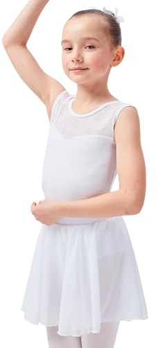 tanzmuster Kinder Ballettrock Eva zum Reinschlüpfen aus Baumwolle und Chiffon in weiß, Größe:152/158
