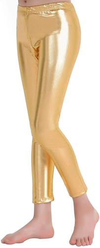 Carnavalife Leggings Brillantes para Niña 4-12 Años, Cintura Elástica y Largo hasta el Tobillo, Mallas para Danza Disco Jazz Baile y Fiesta (Dorado, 4 años)