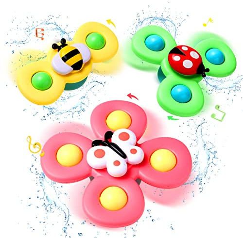 Hooku 3 Pcs Suction Cup Spinner Toys, Baby Fidget Toy, Spinning Toys for Toddlers 1-3, Sensory Early Education Bathtub Toy Dining Chairs Birthday Gifts Boy Girl